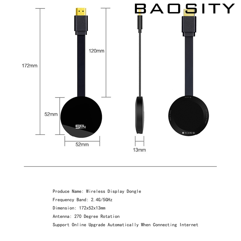 [BAOSITY]5GHz+2.4GHz 1080P HDMI Mirror Screen Wifi Wireless Display Adapter Mirroring