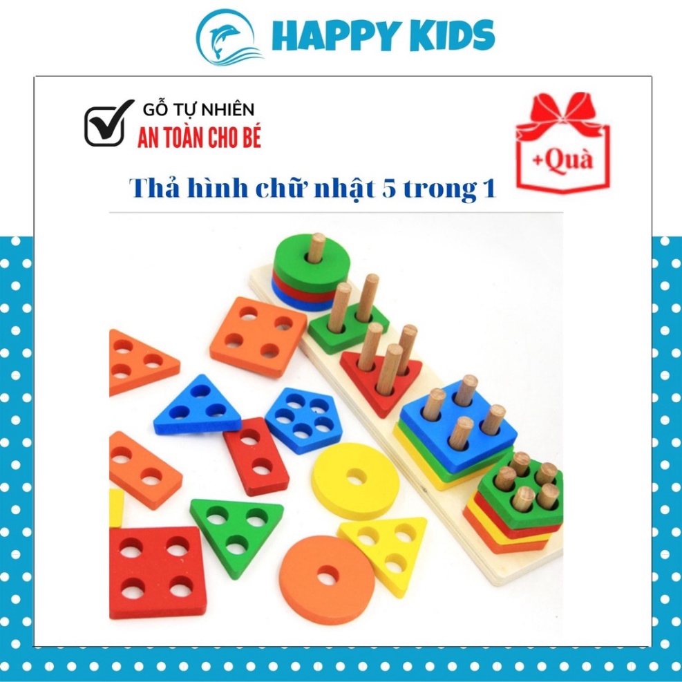 Đồ Chơi cho bé thả cọc hình khối chữ nhật 5 trong 1 đồ chơi Montessori Phân Loại an toàn trẻ 0 đến 6 tuổi TRITUEVIET