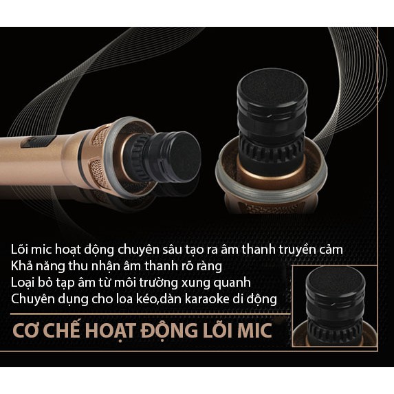 Micro karaoke có dây cao cấp JSJ SF-9000A thiết kế sang trọng mỹ quan hợp xu hướng đầu mic làm từ kim loại vàng