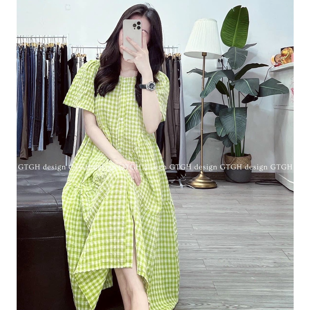 Đầm babbydoll tay phồng chất sơ mi đũi, váy nữ dịu dàng nữ tính Hàn Quốc