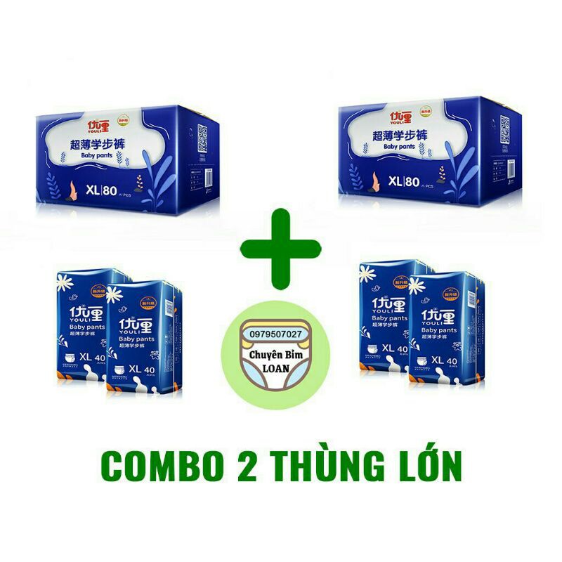 Tã Bỉm Dán/Quần YOULI XANH Đủ Size S216/M184/M176/L168/XL160/XXL144/XXXL136 nội địa Trung