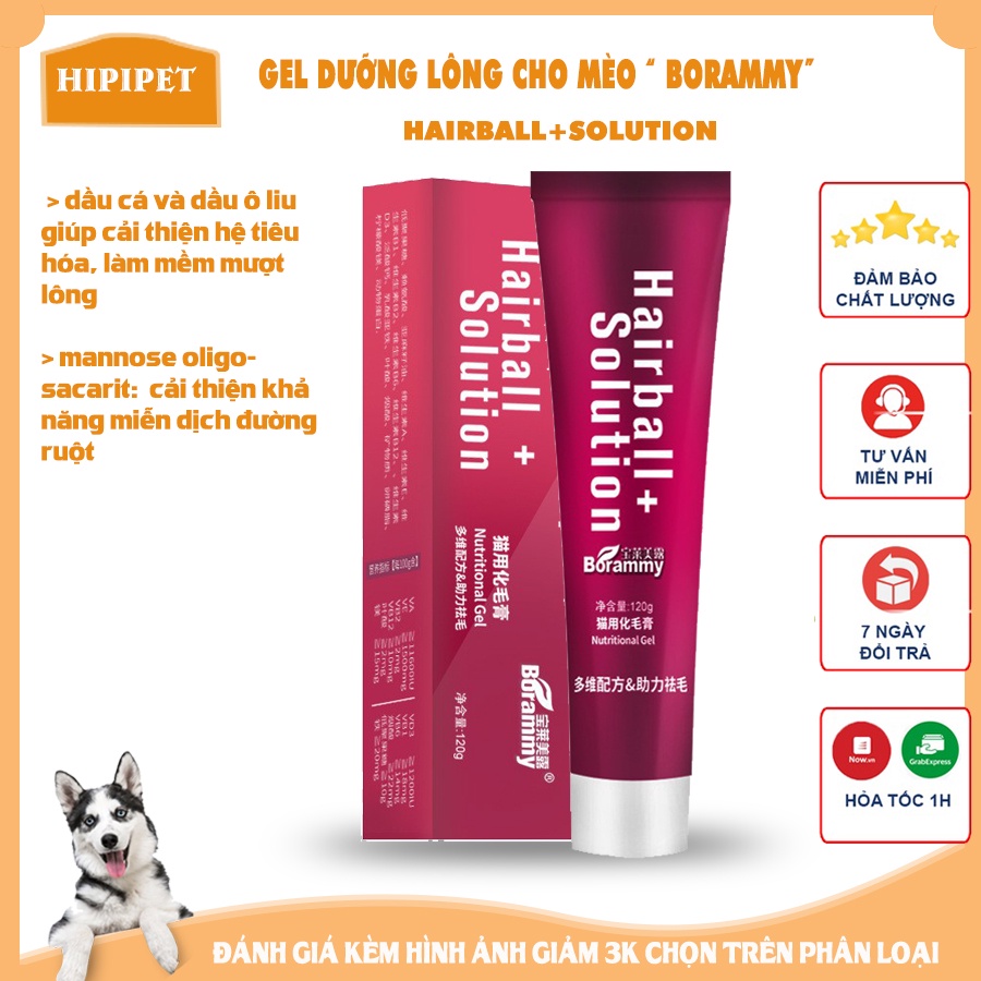 Gel dinh dưỡng cho mèo con đến trưởng thành Borammy dưỡng lông thú cưng mềm mượt ,sáng mắt hơn - tuýp 120g