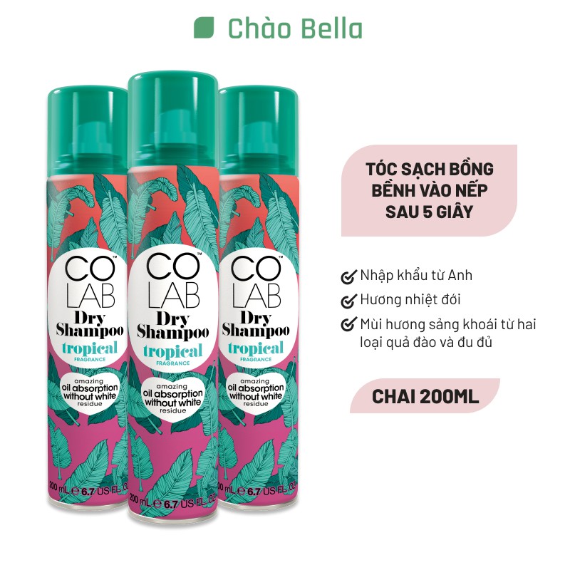 Dầu gội khô Colab Tropical (Hương Nhiệt Đới) | Dưỡng Tóc Mềm Mượt, Tóc Sạch Bồng Bềnh Vào Nếp Sau 5 Giây (200ml)