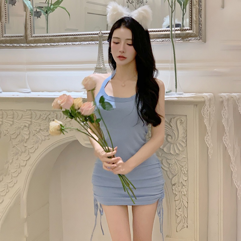 Đầm Ôm Hai Dây Hở Lưng Màu Sắc Trơn Quyến Rũ Dành Cho Nữ