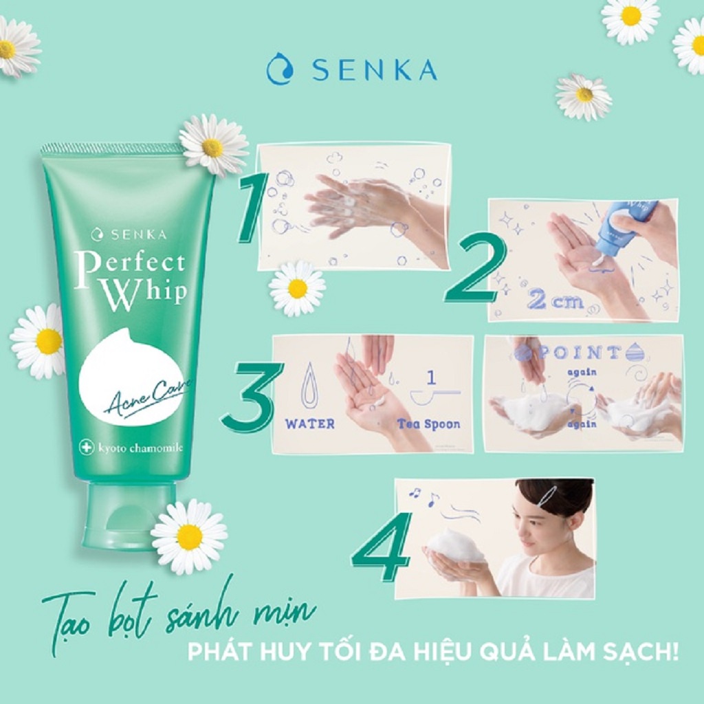 Sữa rửa mặt dành cho da mụn Senka perfect whip acne care 100g