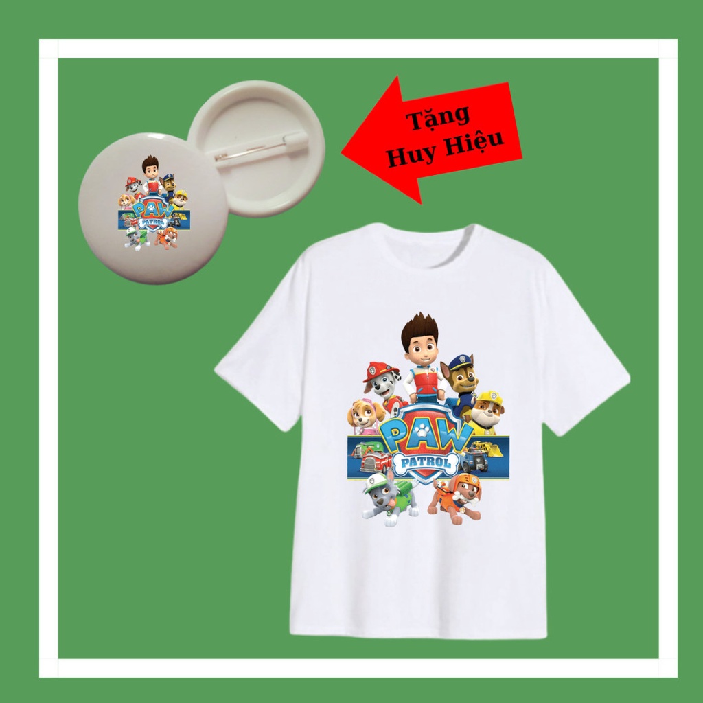Áo thun trẻ em in mẫu đội chó cứu hộ Paw Patrol Mini cổ tròn, tay ngắn, đủ size áo, kèm huy hiệu Paw
