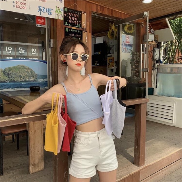 Áo hai dây croptop nhiều màu - áo croptop cá tính ( hình shop tự chụp )