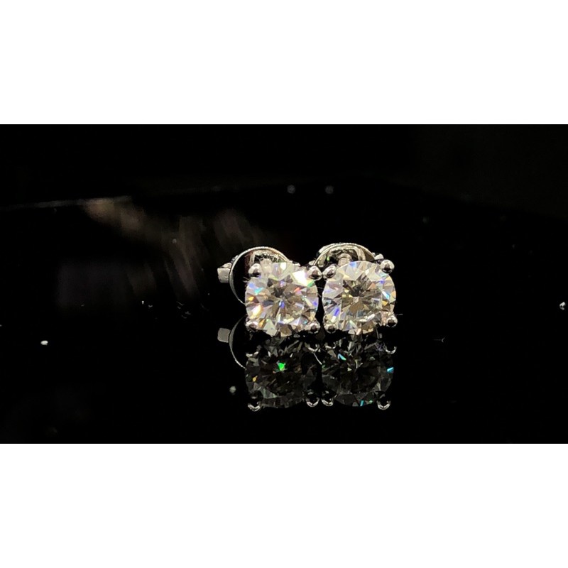 Moissanite - 1 đôi bông tai Moissanite chủ 4,5 ly trắng D, kiểm định; Bạc mạ bạch kim NHỮNG VIÊN MOISSANITE ĐẸP NHẤT