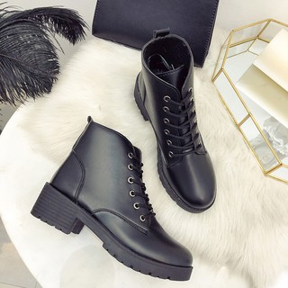 Boot bốt da nữ cao cổ dây buộc cổ điển