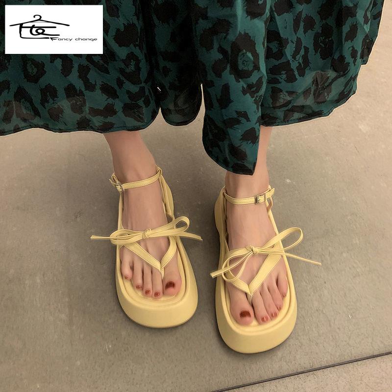 Giày Sandal Cao Gót Đế Dày Màu Đen Phong Cách Roman Thời Trang Mùa Hè 2022