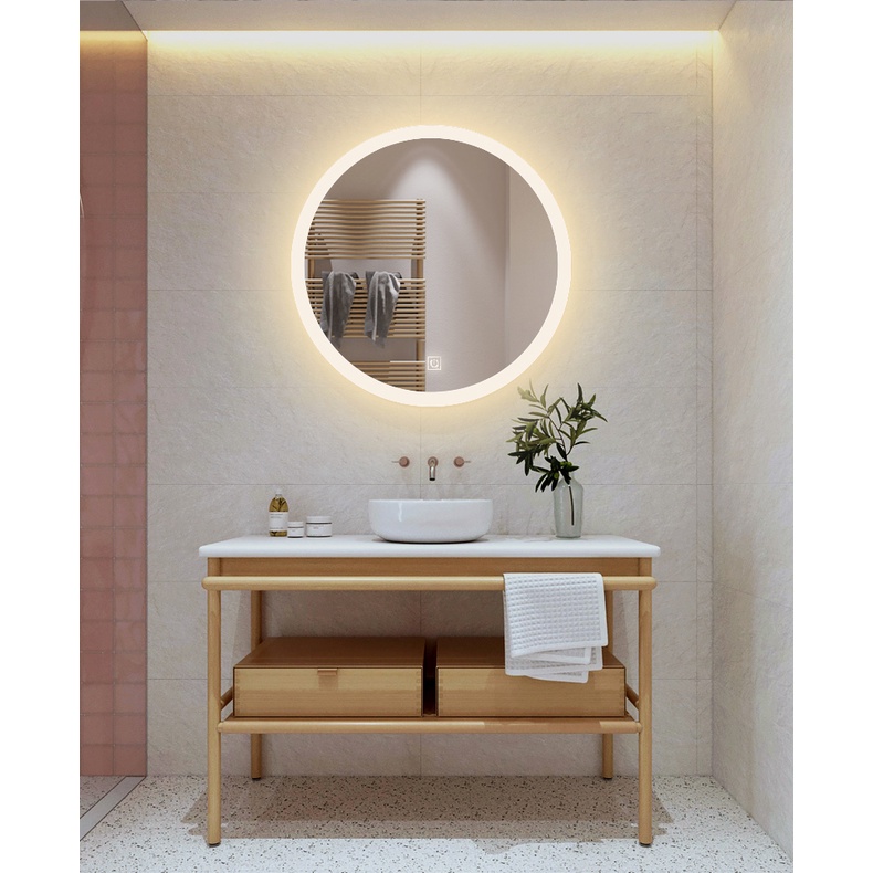 Gương tròn đèn LED treo tường kích thước lớn cảm ứng tắt/mở, trang trí spa, salon, phòng tắm, bàn trang điểm, phòng ngủ