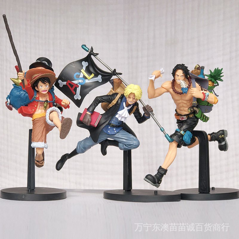 【goods in stock】Bandai One Piece Anime Figure Running Three Brothers Two-dimensional Backpack Sabo Ace Luffy Anime Model Child Birthday Gift Boy