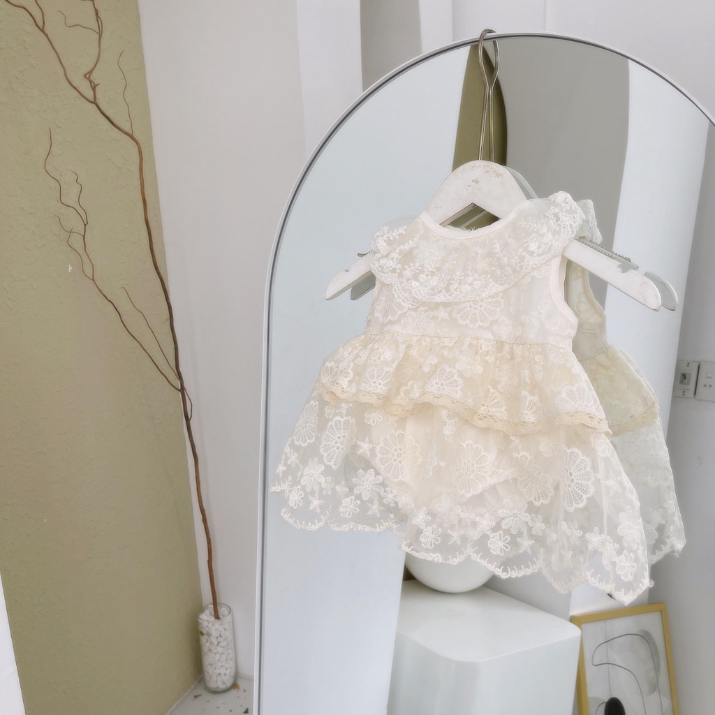 Set váy voan trắng liền quần bé gái MINTSCLOSET Mint's Closet hoa kèm phụ kiện sơ sinh 1 2 tuổi - BV7024 - BV7026