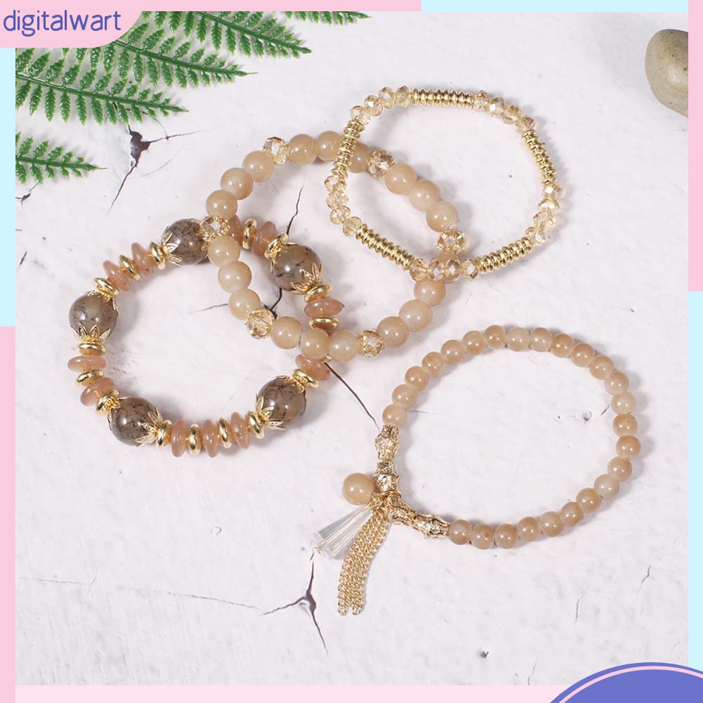 Set 4 Vòng Tay Chuỗi Hạt Phong Cách Boho Thời Trang Cho Nữ