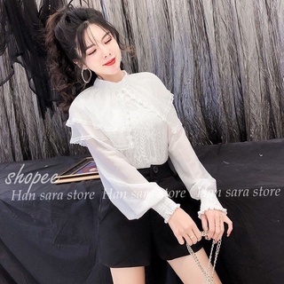 Áo ren dài tay Áo tay bồng Áo vintage tiểu thư cách điệu