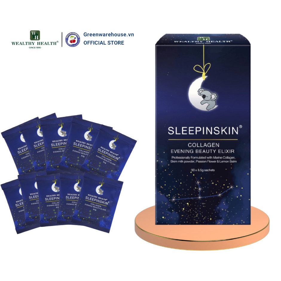 Collagen Uống Tác Động Kép Đẹp Da và Ngủ Ngon Sleepinskin Của WEALTHY HEALTH-Hàng Chính Hãng Từ Úc(8.5gx30g)