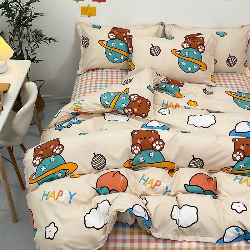 Bộ chăn ga cotton poly-mẫu gấu xanh -luis bedding miễn phí bo chun theo kích thước