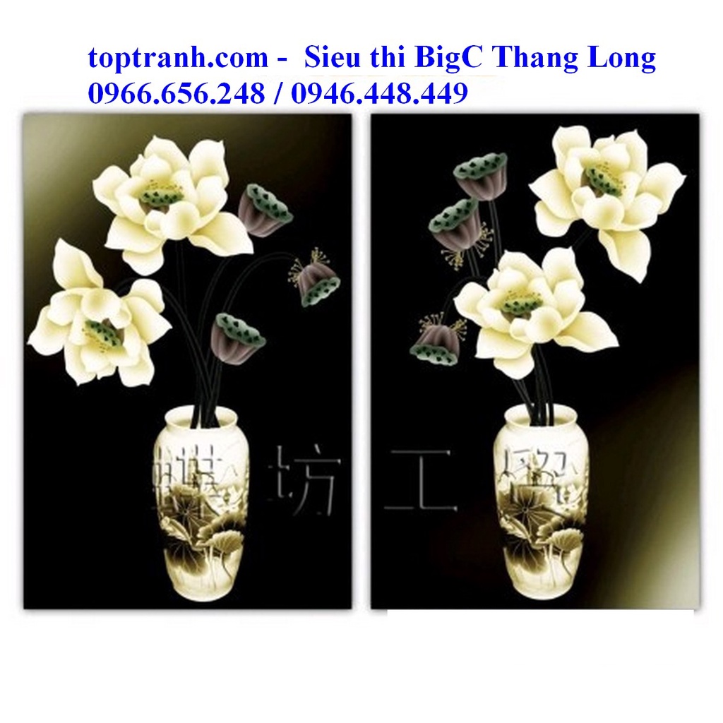 tranh thêu chữ thập 2 bức bình hoa sen trắng A842 ( chưa thêu )