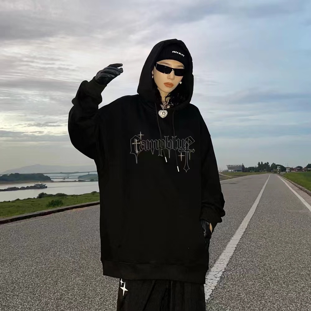 ZHELIHANGFEI Áo Hoodie Họa Tiết Hình Thánh Giá Theo Phong Cách Preppy