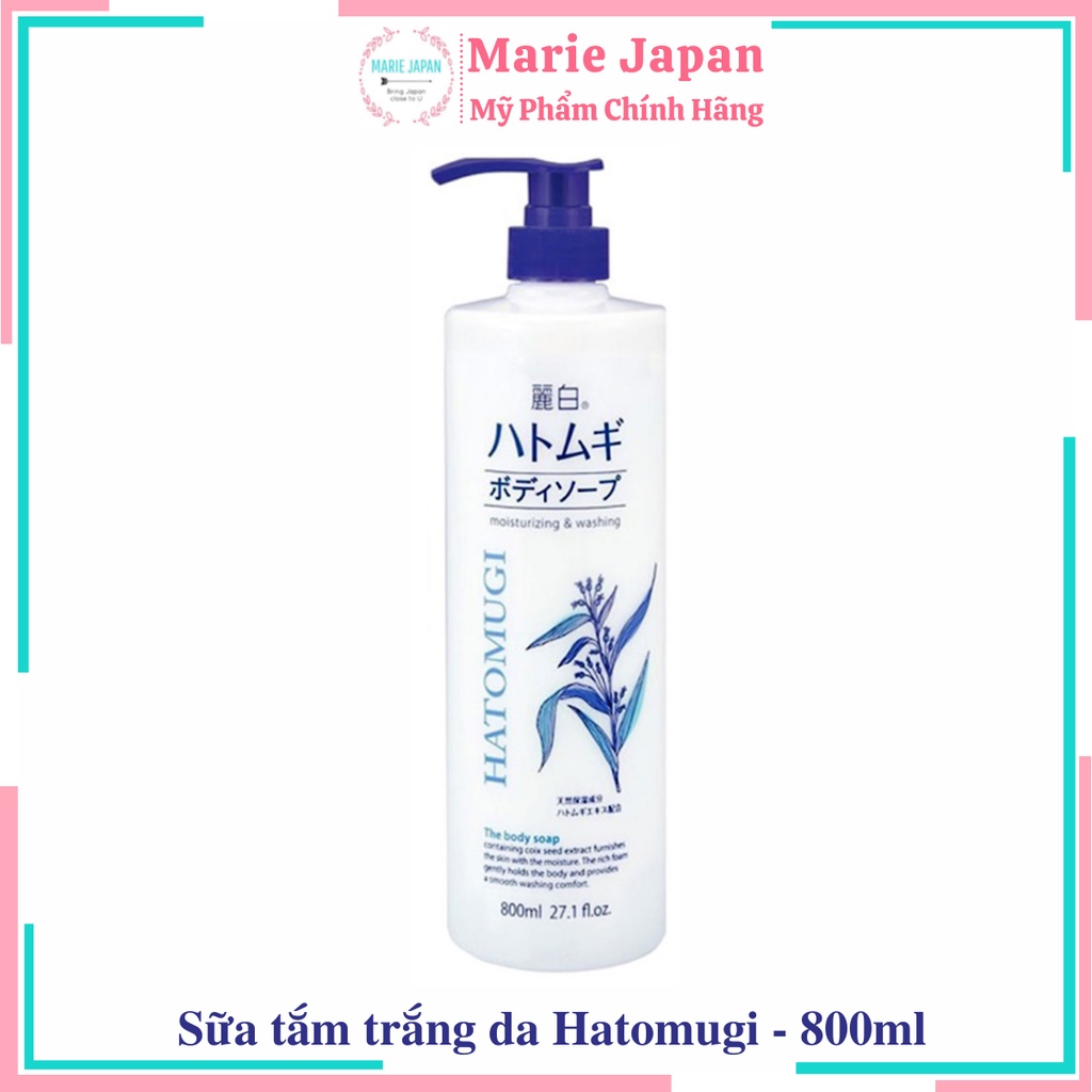 Sữa tắm trắng da Hatomugi Moisturizing Washing hạt ý dĩ 800ml Nhật Bản