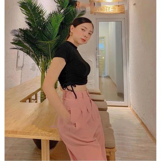 Set thun đen rút nhún + Quần hồng