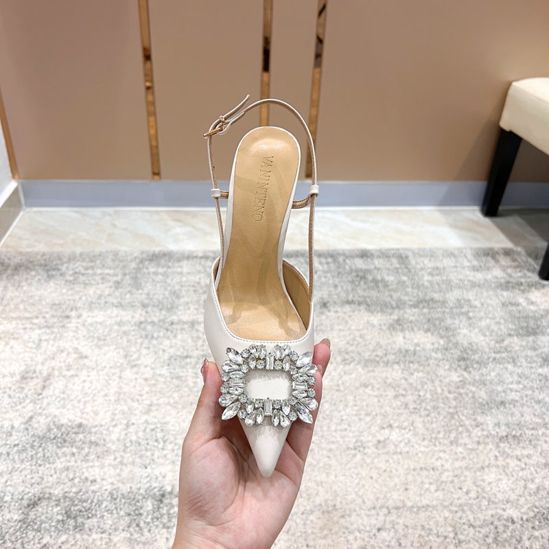 XIELUAIZTA Giày Sandal Cao Gót Nữ Mũi Nhọn Đính Đá Thời Trang Cho