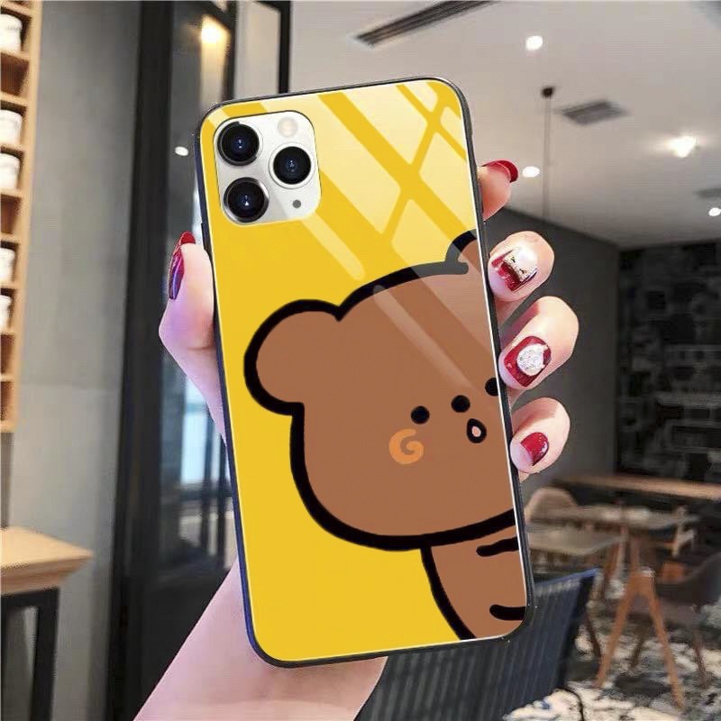 Ốp lưng kính cường lực gấu nâu cho iphone 6 s plus 7 8 plus Xr X s max 11 11 pro max 12 mini 12 pro max