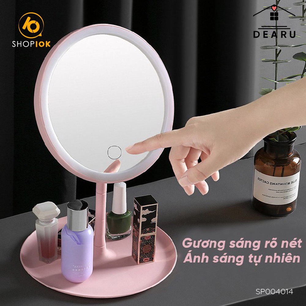 [Mã SKAMSALE07 giảm 10% tối đa 100K đơn 150K] Gương để bàn trang điểm SHOP10K, Gương đèn led cảm ứng mẫu tròn SP004014