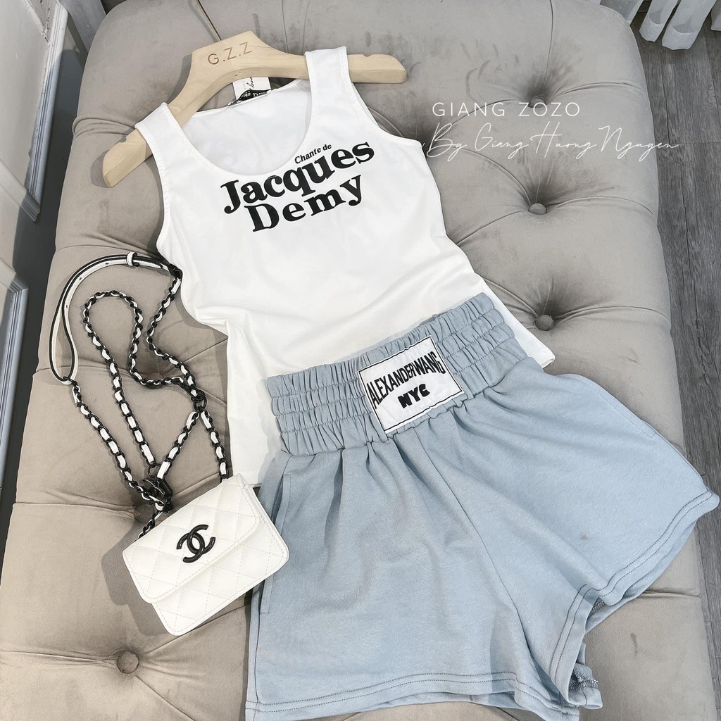 Set áo trắng kèm quần short xanh dương cotton siêu mát | BigBuy360 - bigbuy360.vn