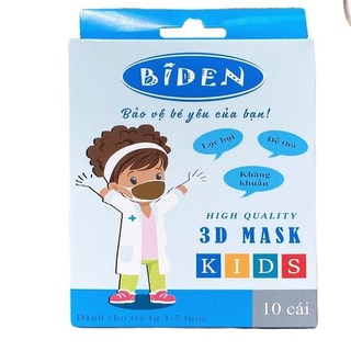 Khẩu trang trẻ em từ 1 đến 5 tuổi biden 3d mask kids hộp 10 cái