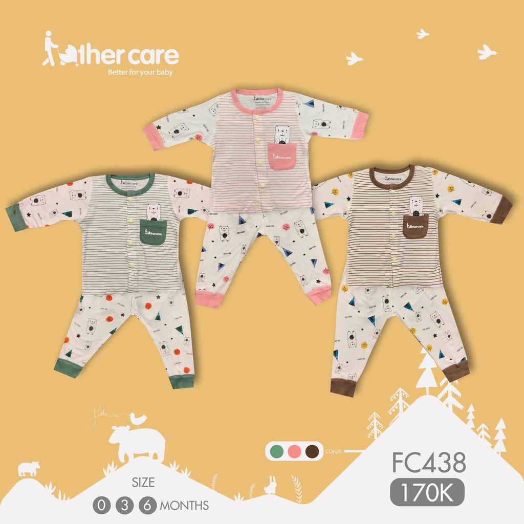 Bộ Quần áo sơ sinh FatherCare Cài giữa Dài Tay - Gấu trắng và Gấu cáo (Kẻ - Họa tiết) FC438 FC449