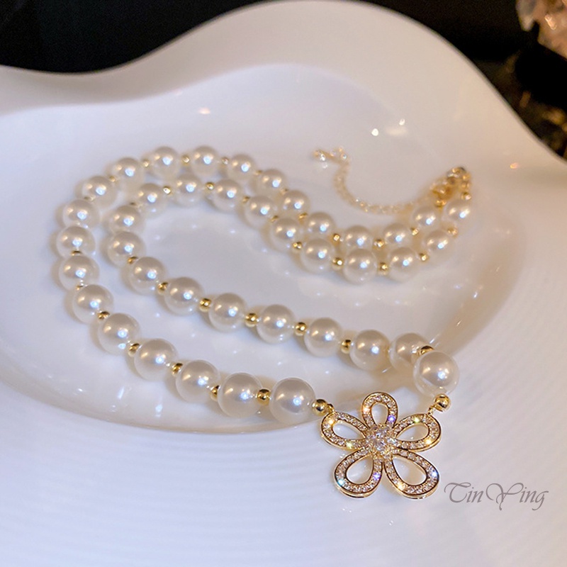 GETNOIVAS Vòng cổ Mặt Hình Bông Hoa Đính Đá Và Ngọc Trai Thời Trang Dành Cho Nữ