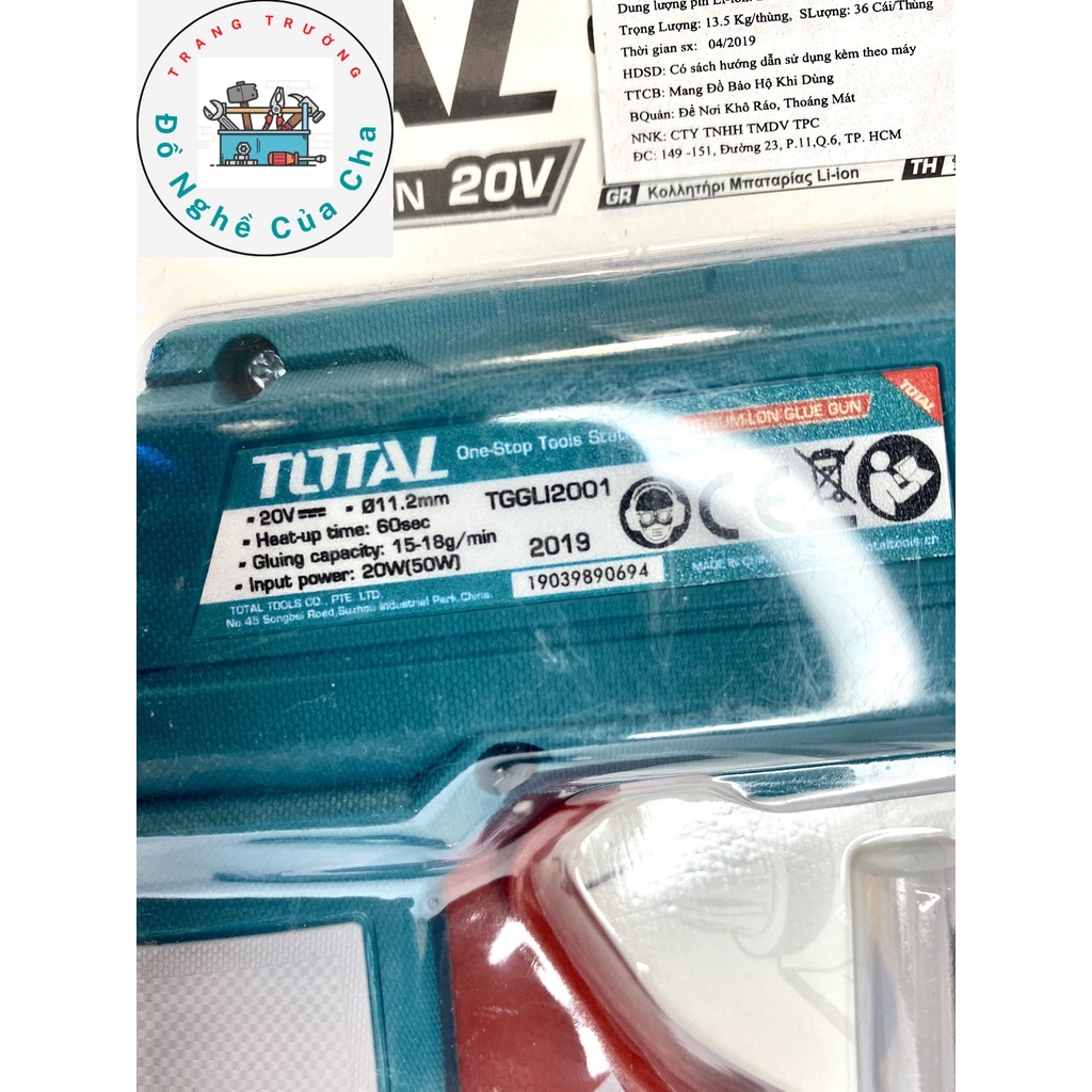 Body súng bơm keo nến pin Lithium- Ion 20V TOTAL TGGLI2001 Súng keo nến chính hãng