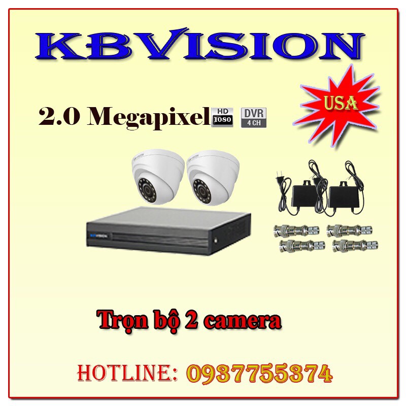 TRỌN BỘ 2 CAMERA GIÁM SÁT KBVISION HD 2.0 TP- 202D ( BAO GỒM KX-A7104SD6 SL1 + KX-A2112C4 SL 2 + NGUỒN SL2+ JACK SL4)