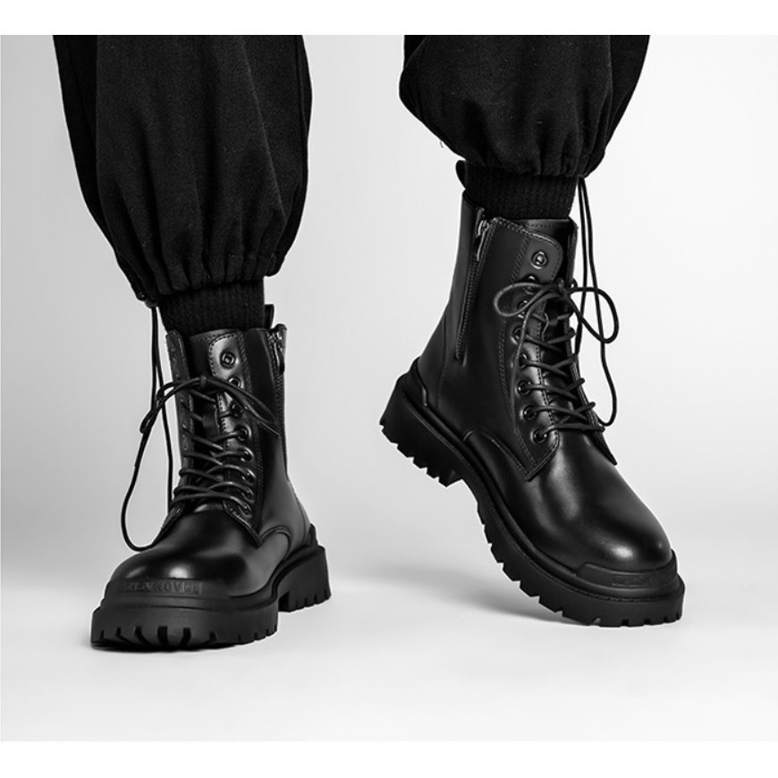 Combat Boot , Giày bốt cổ cao khóa zip tăng chiều cao 7cm Black Panther New 2022