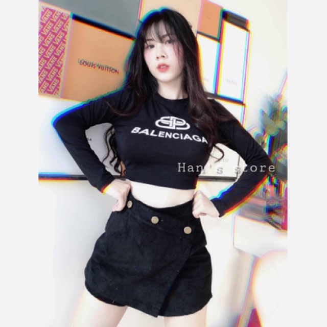 Áo croptop tay dài in siêu hot nhiều màu Freesize dưới 52kg kg - Carotshop