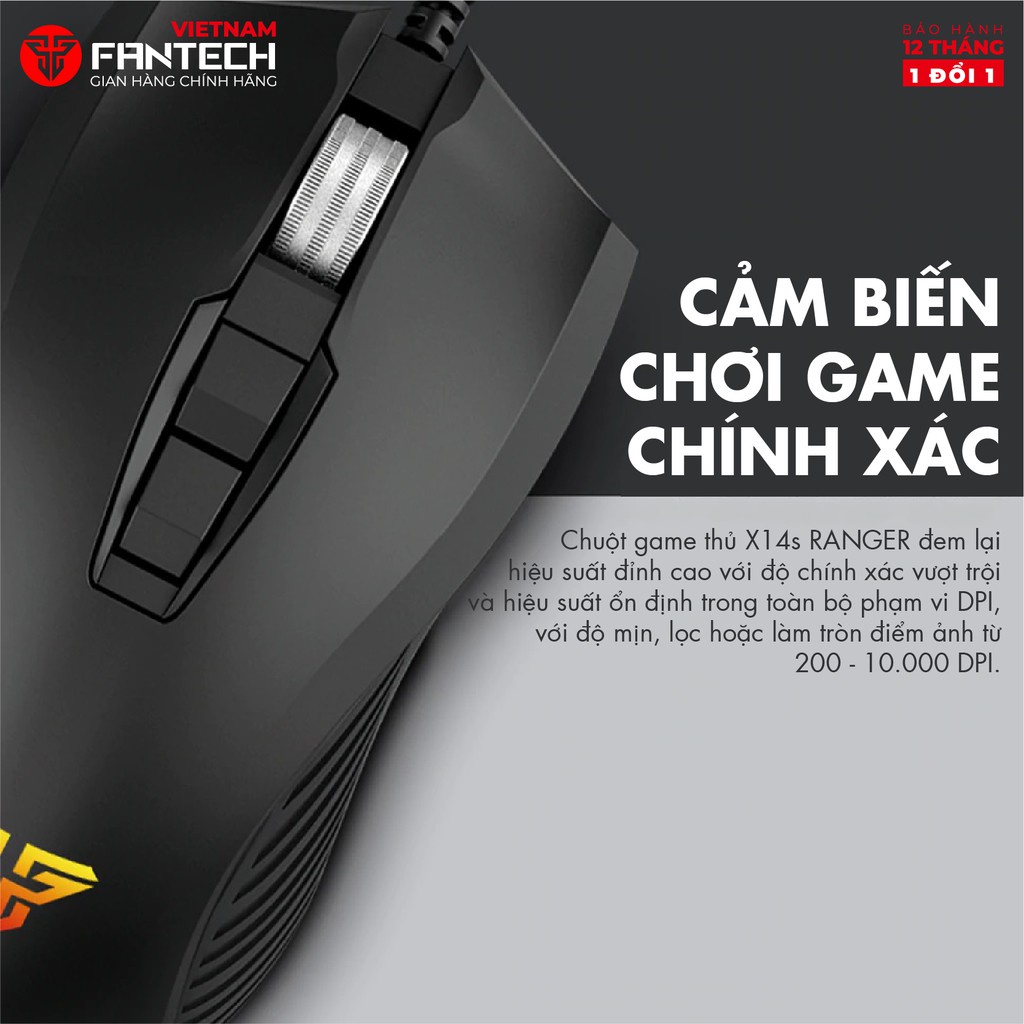 Chuột Gaming FANTECH X14s RANGERS 10000DPI 7 Phím Macro Phần Mềm Tùy Chỉnh Riêng LED RGB 16,8 Triệu Màu - Chính Hãng