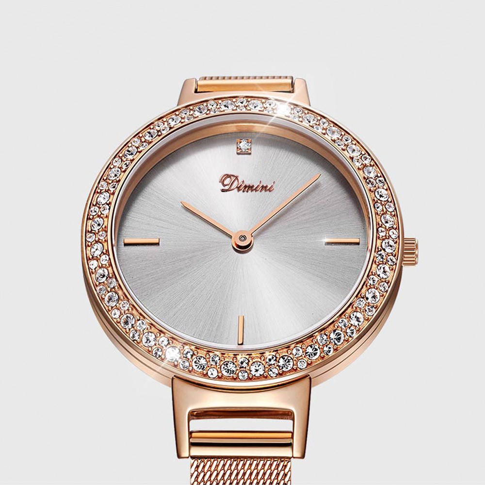 [SANG CHẢNH] Đồng hồ nữ DIMINI 1309 Princess đính đá dây thép lụa nhỏ xinh