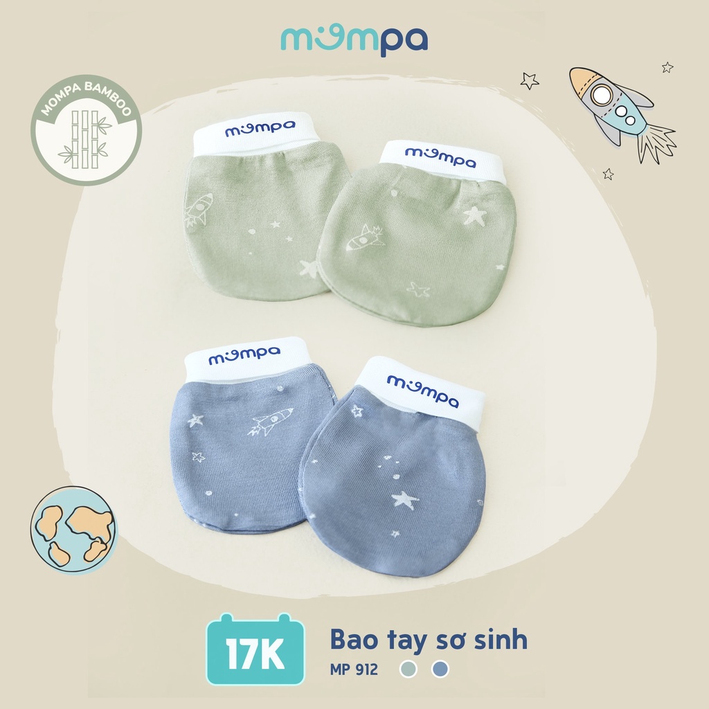 Set bao tay chân mũ yếm sơ sinh cho bé Mompa vải sợi tre mềm mịn co giãn 907