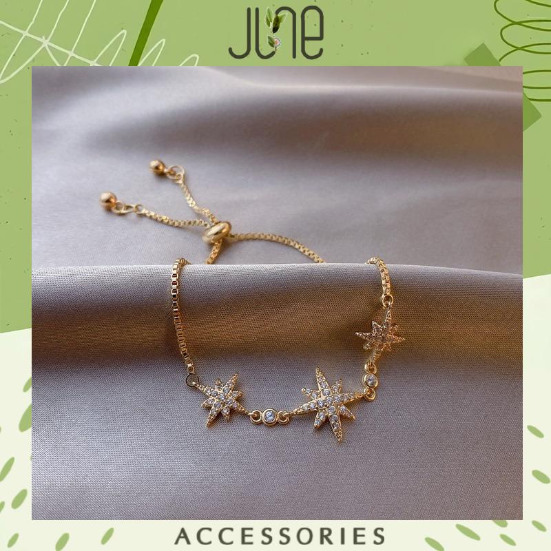 Lắc tay ngôi sao đính đá zircon Vòng đeo tay nữ JUNE có dây rút chỉnh kích thước thông minh