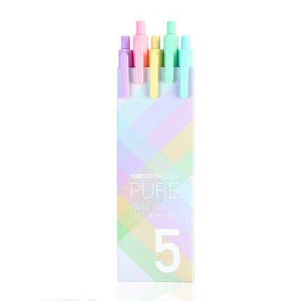 Bộ 5 bút gel KACO Green Pure Pastel mực đen [Hàng Chính Hãng]