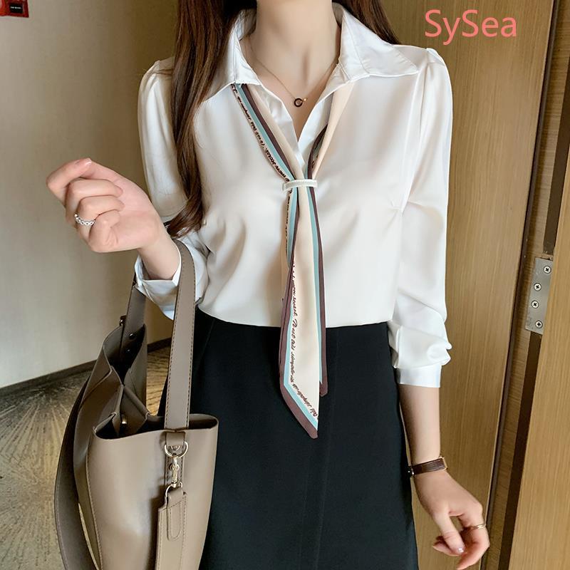 Áo sơ mi cổ đứng voan tay dài thời trang công sở đơn giản thanh lịch cho nữ