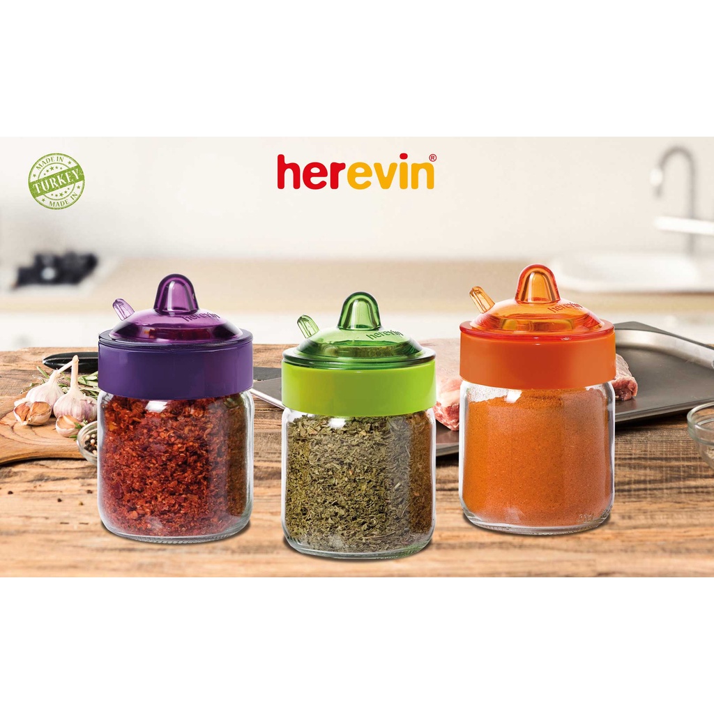 Bộ 3 Hũ Gia Vị Thuỷ Tinh Có Muỗng Herevin 370ml - HUGI131506
