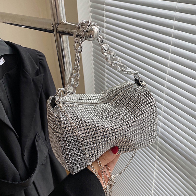 Túi Xách Đeo Vai Hình Vuông Đính Đá Phối Dây Đeo Sợi Xích Thời Trang Dành Cho Nữ