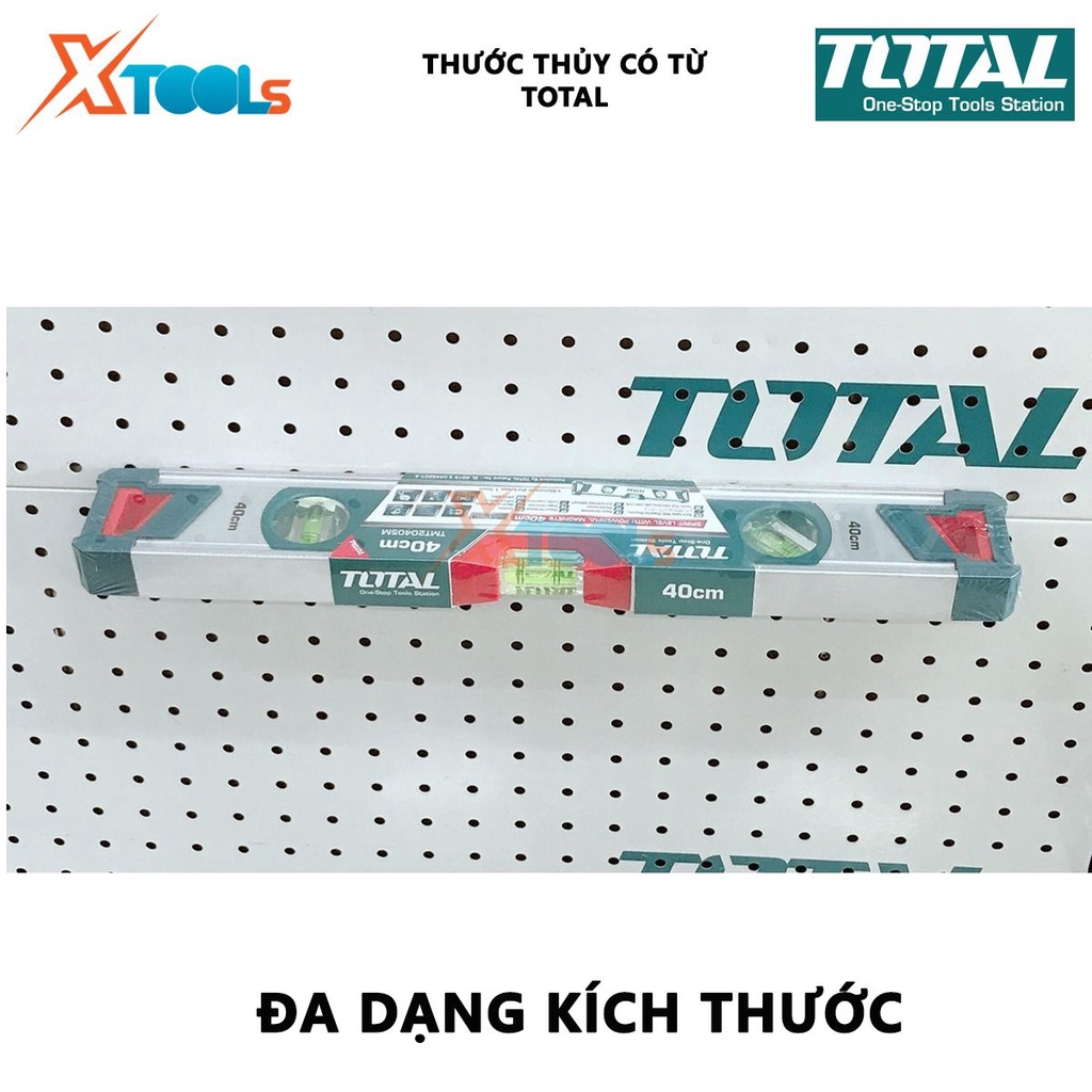 Thước thủy có tử TOTAL | thước thủy nam châm 2 nam châm mạnh mẽ, Chiều dài 40cm-150cm, Độ dày thanh nhôm 1.5mm, Trọng lư