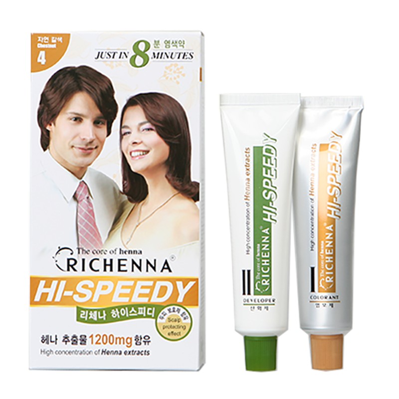 Nhuộm tóc phủ bạc thảo dược Richenna Hi-Speedy 60/60g (6 màu lựa chọn)