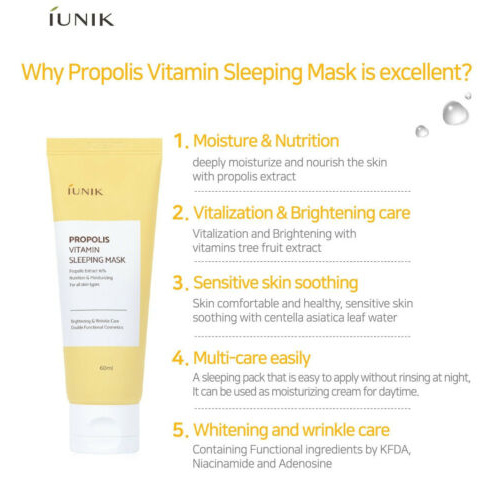 (Hàng Mới Về) Mặt Nạ Ngủ Chứa Vitamin Keo Ong 60ml / [iUNIK] Propolis Vitamin Sleeping Mask 60ml