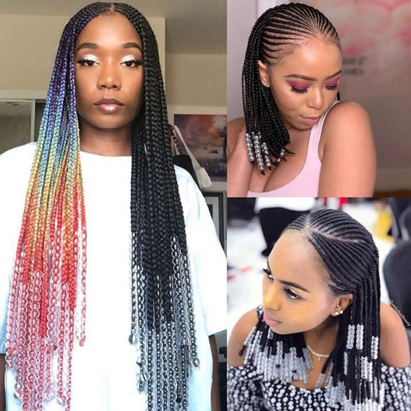 Set 100 Hạt Bện Tóc Bằng Nhựa Trong Suốt Độc Đáo