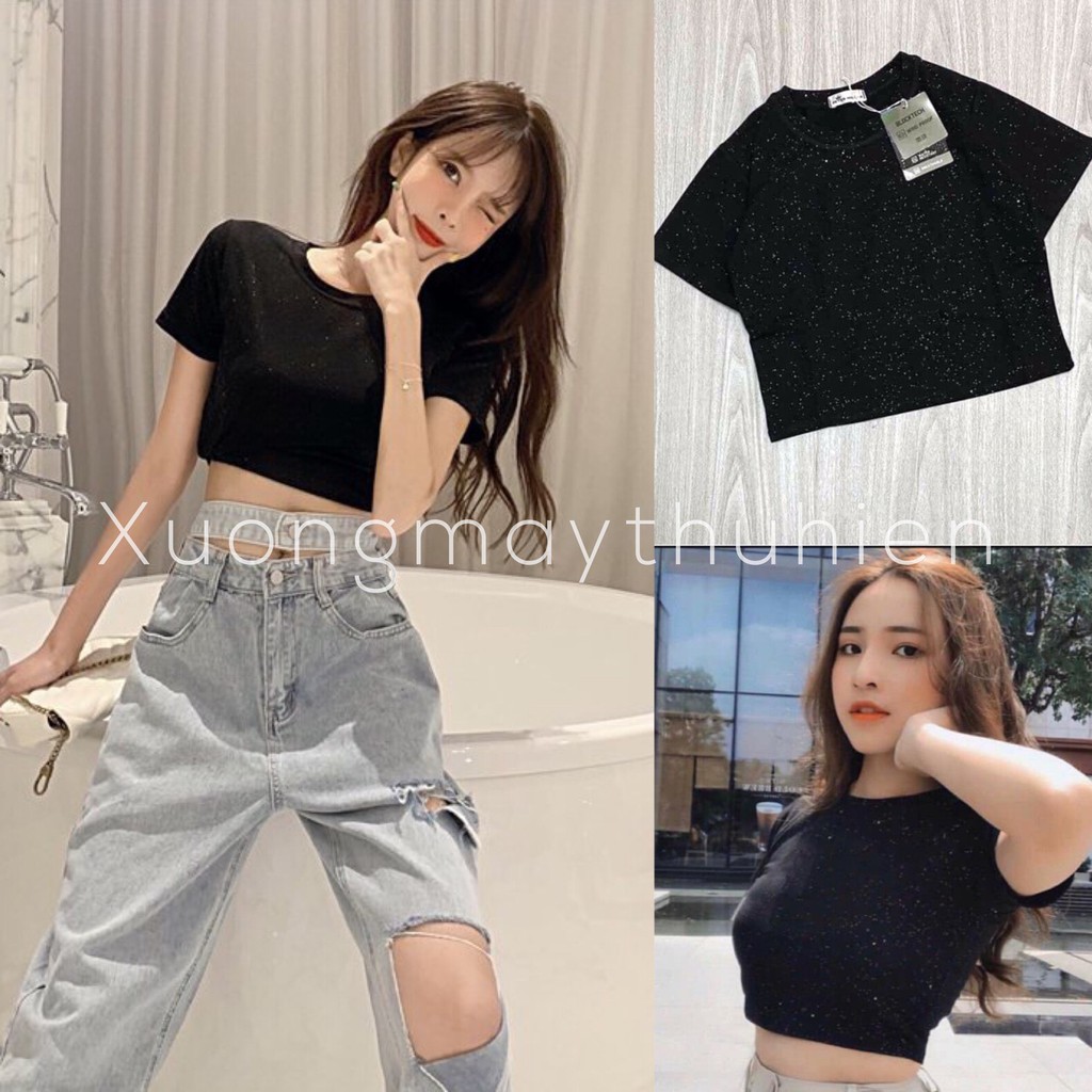 Áo crt nhũ kim sa cộc tay dáng ngắn ulzzang/ Áo croptop nữ ôm body trẻ trung cá tính_xuongmaythuhien