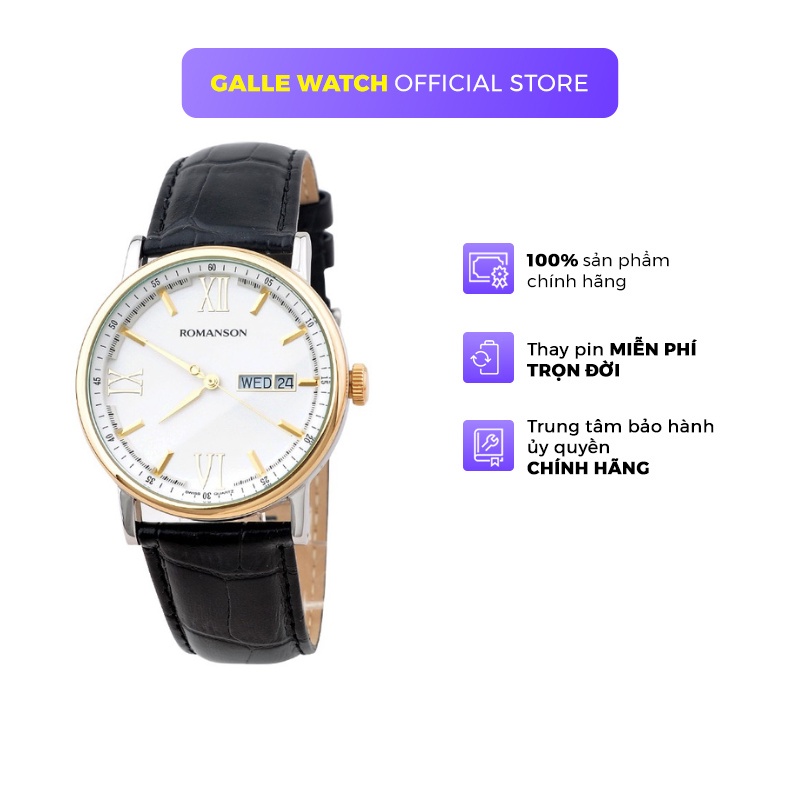 Đồng hồ Romanson Men Classic Watch TL1275MCWH nam máy Thụy Sĩ, mặt mỏng kính chống xước, dây da cao cấp chính hãng